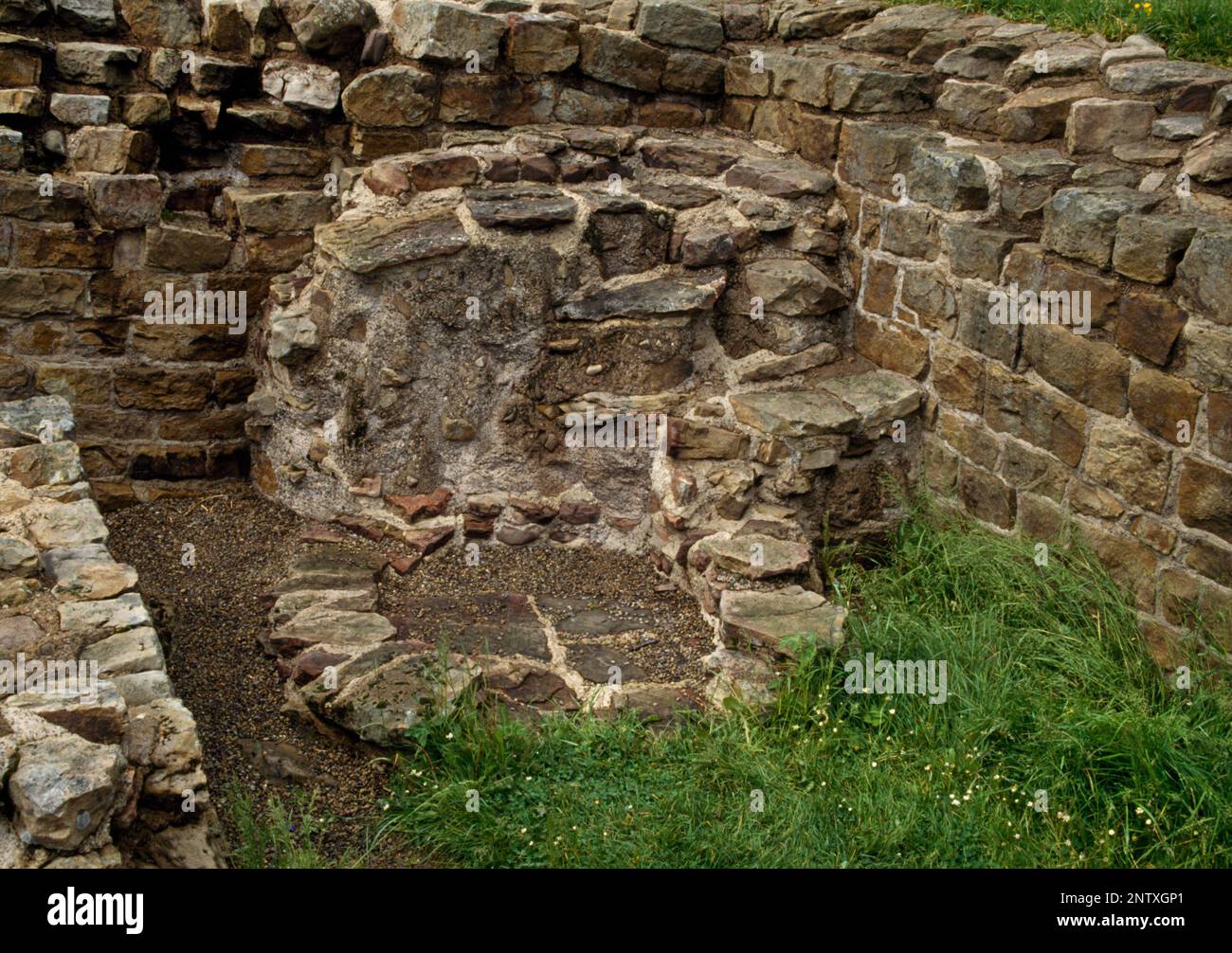 Restes d'un four romain dans le coin nord-ouest de Poltross Burn Milecastle 48, Hadrien's Wall, Cumbria, Angleterre, Royaume-Uni: Les fouilles ont révélé 5 fours successifs Banque D'Images