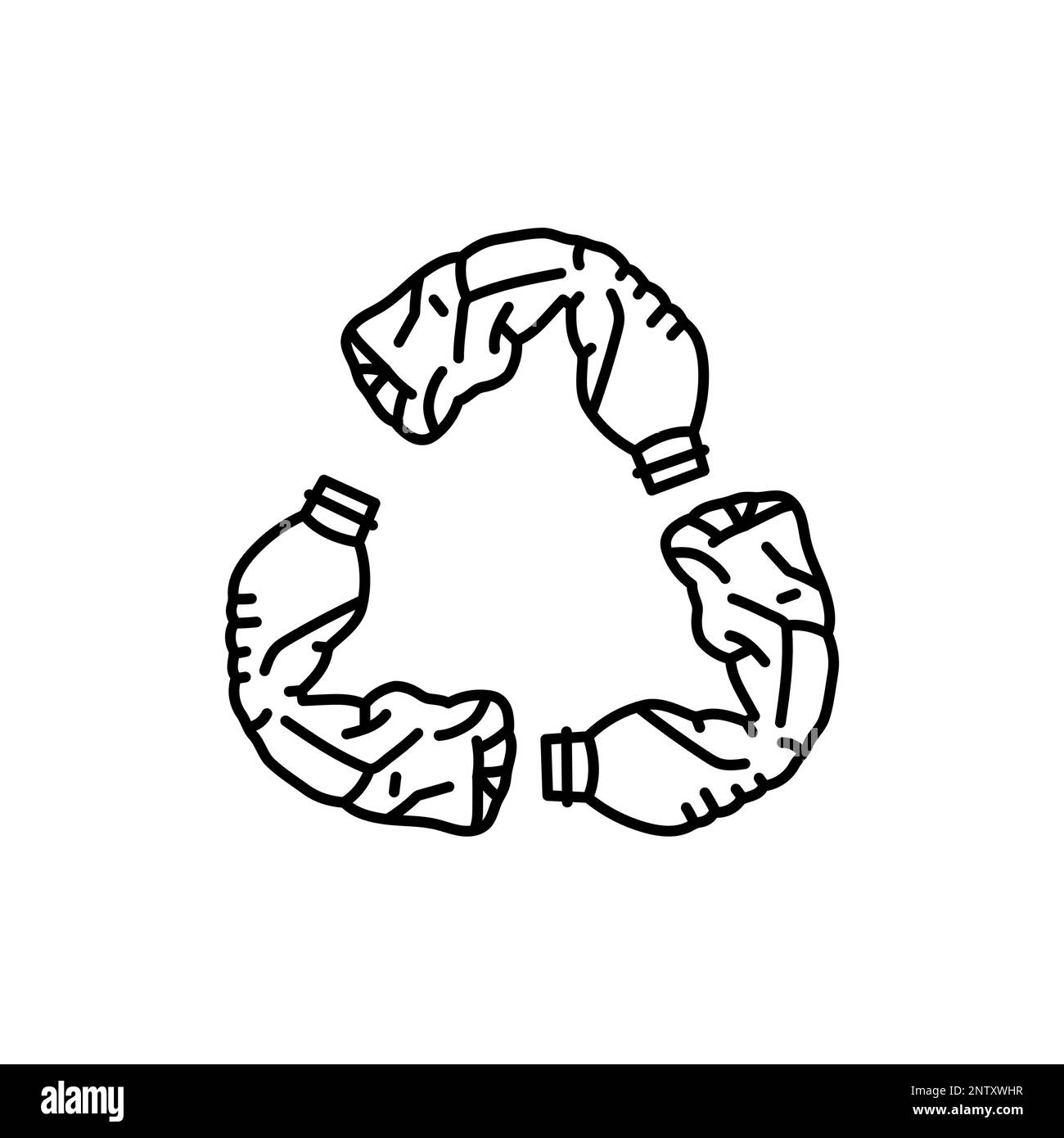 Symbole de recyclage composé de bouteilles en plastique usagées icône de ligne noire. Pictogramme pour page Web, application mobile, Promo. Illustration de Vecteur