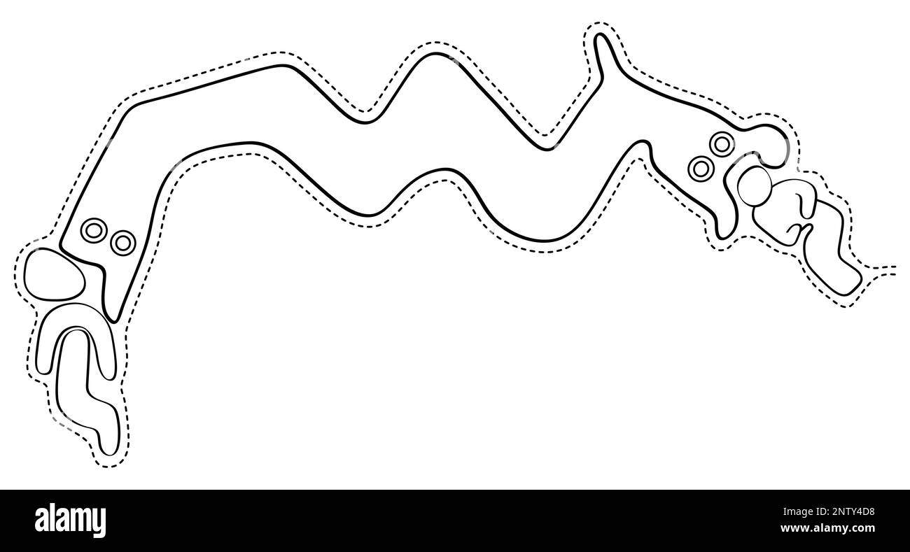 Serpent à deux têtes dévorant deux figures humanoïdes - geoglyphe des figures de Palpa, les lignes de Palpa, Pérou Illustration de Vecteur