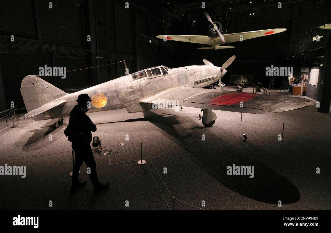 A battle-plane Hien is displayed at the Gifu Kakamigahara Air and Space Museum in Kakamigahara City, Gifu Prefecture on Januart 30, 2019. Fighter aircrafts Hien were built in Gifu during World War II and this is the only Hien in existence in Japan. ( The Yomiuri Shimbun via AP Images ) Banque D'Images