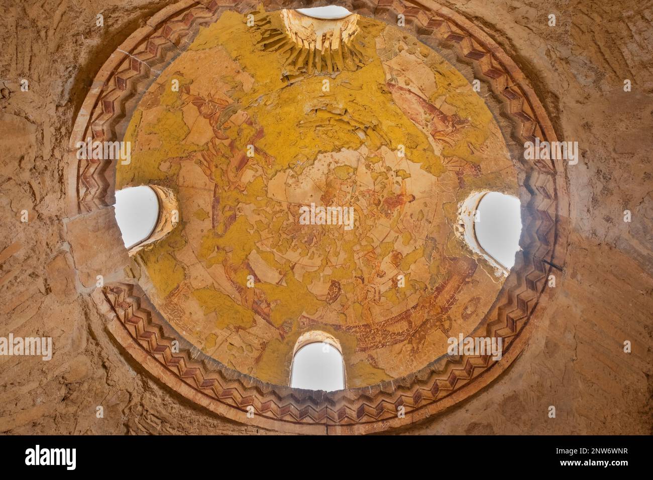 Constellations et zodiaque peintes sur le dôme de Qusayr Amra, Jordanie Banque D'Images