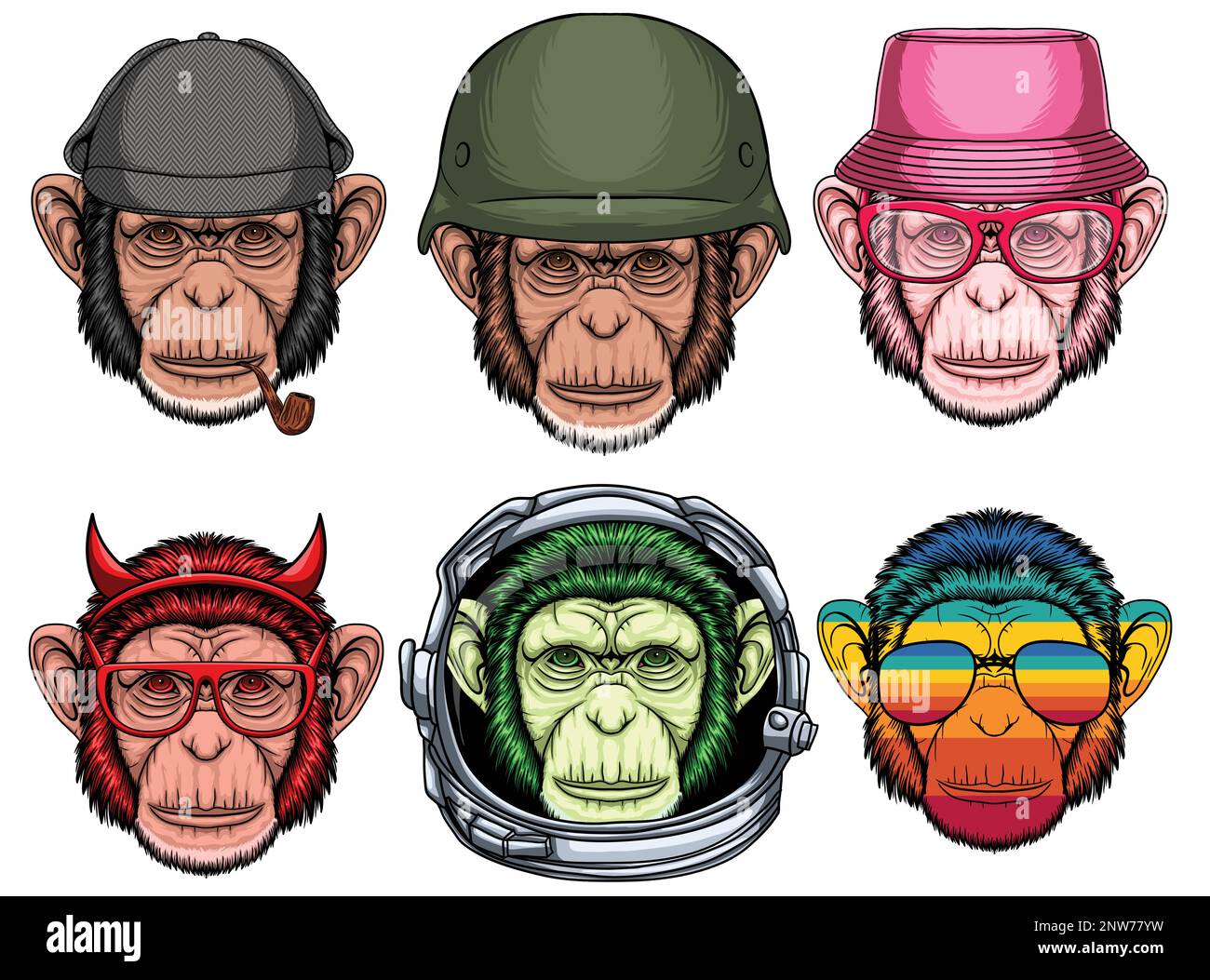 Collection d'ensembles de mode chimpanzé pour votre entreprise ou marque Illustration de Vecteur