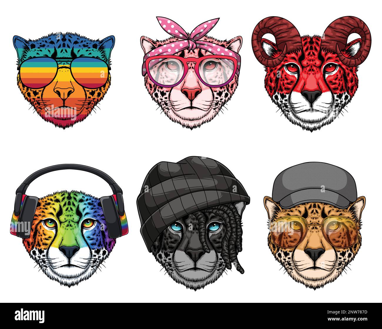 Collection Cheetah Fashion Set pour votre entreprise ou marque Illustration de Vecteur