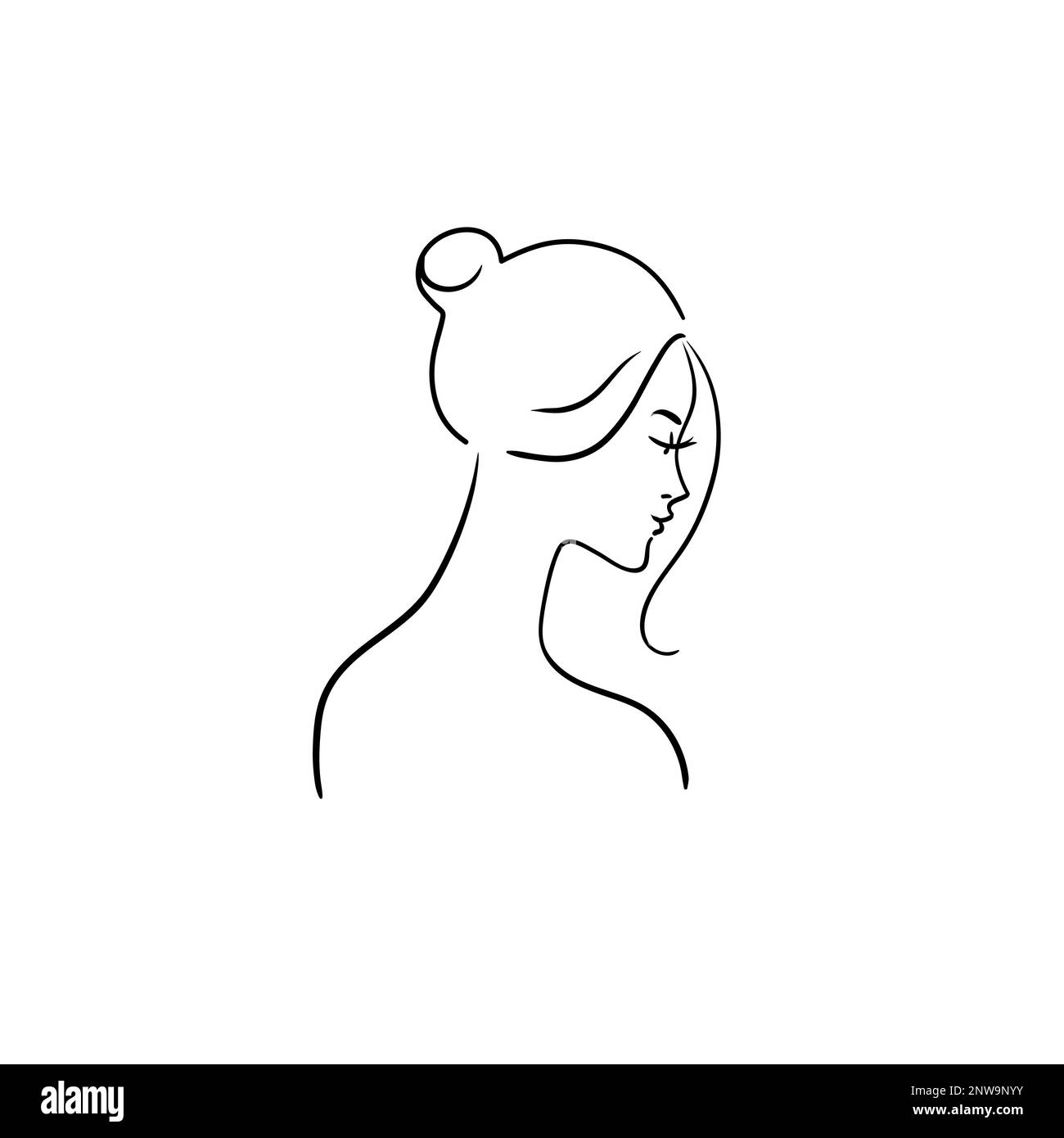 Tête d'une jeune belle femme avec son dos. Illustration vectorielle du brut.face dessinée à la main. Illustration de Vecteur