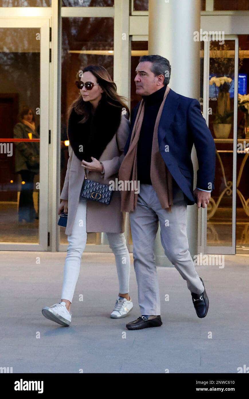 Gigi Sarasola and Sara Zaldívar attend the funeral home to show their condolences to the relatives of Luisa Rodríguez, wife of the president of UD Logroñés, Félix Revuelta, and owner of the company Naturhouse, on February 28, 2023, in Madrid (Spain). DEATH;MORGUE Jose Velasco / Europa Press 02/28/2023 (Europa Press via AP) Banque D'Images