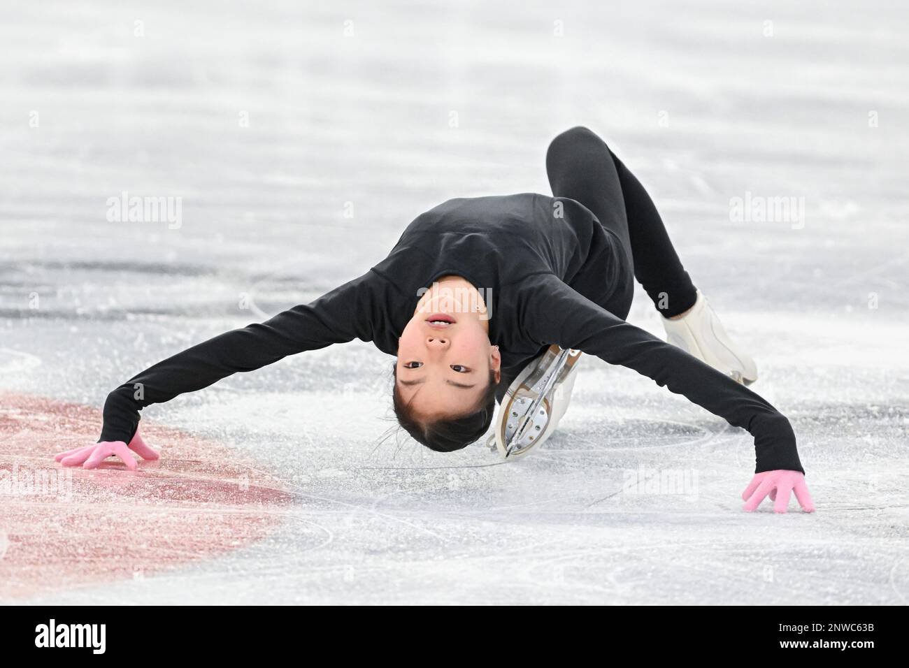 Minsol KWON (KOR), pendant la pratique des femmes, aux Championnats du monde juniors de patinage artistique 2023 de l'UIP, à l'aréna WinSport, on 28 février 2023, à Calgary, au Canada. Credit: Raniero Corbelletti/AFLO/Alay Live News Banque D'Images