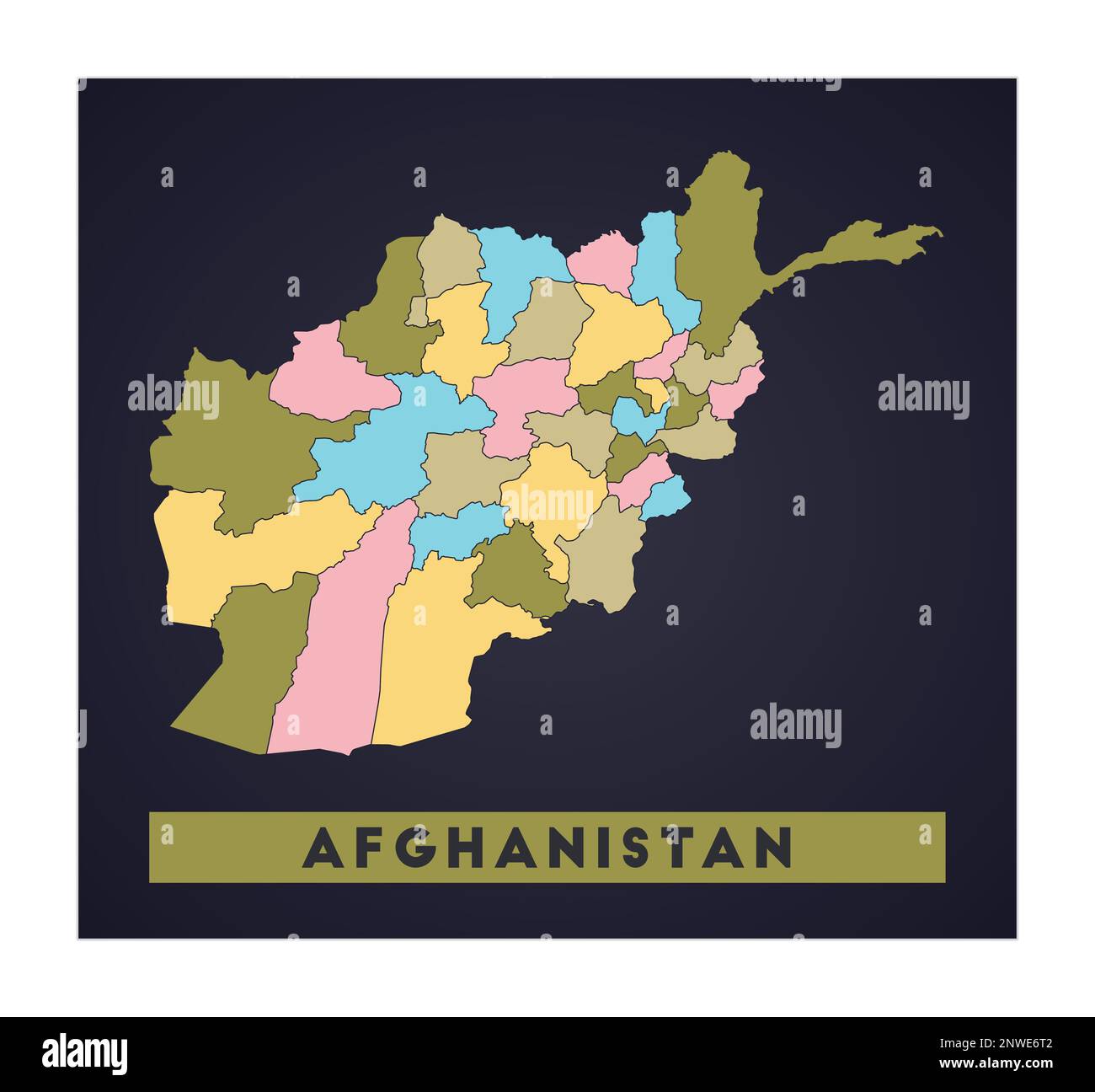 Carte de l'Afghanistan. Affiche pays avec régions. Forme de l'Afghanistan avec nom de pays. Illustration vectorielle impressionnante. Illustration de Vecteur