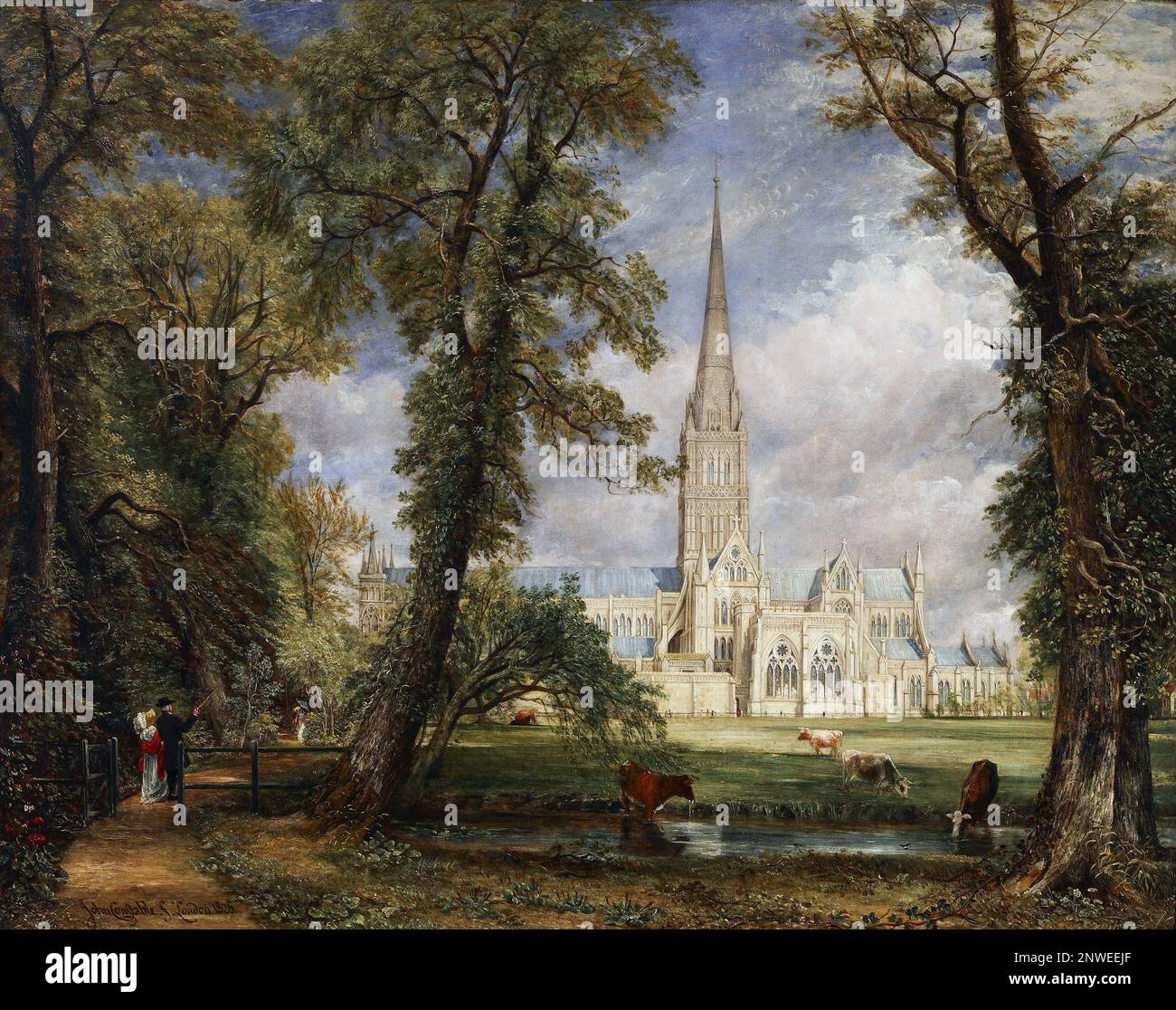 Cathédrale de Salisbury depuis la propriété de l'évêque, 1825. Peinture par John Constable Banque D'Images