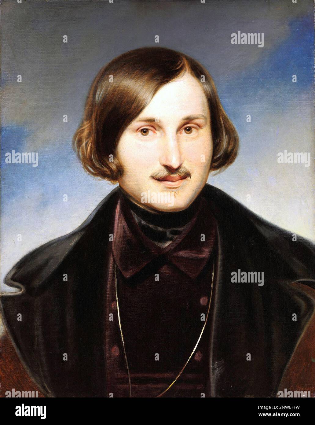 Nikolai Gogol, Nikolai Vasilyevitch Gogol (1809 – 1852) romancier, auteur de courts-récits et dramaturge russe. Peinture par Otto Friedrich Theodor von Möller Banque D'Images