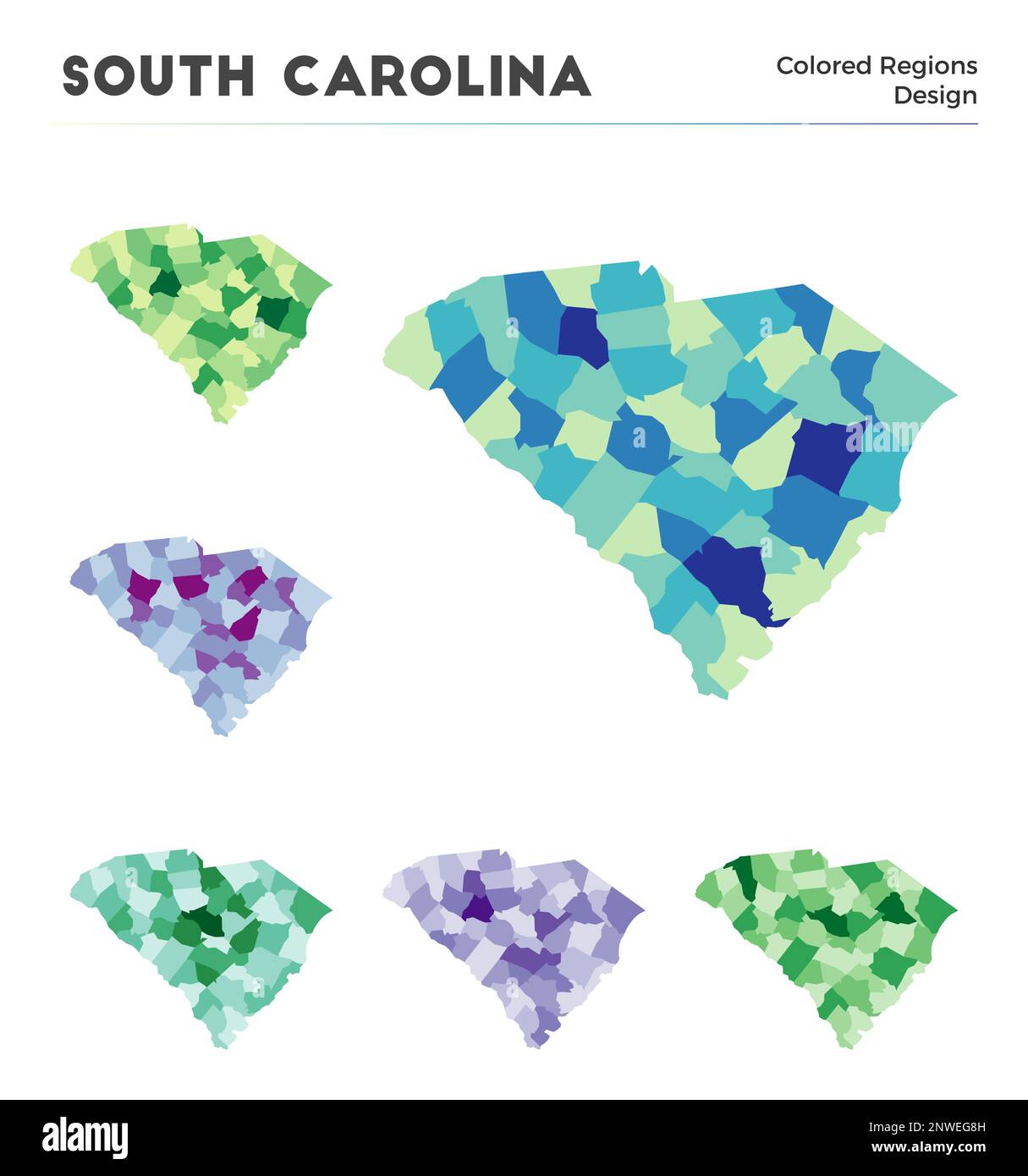 Collection de cartes de Caroline du Sud. Borders of South Carolina pour votre infographie. Régions des États-Unis colorées. Illustration vectorielle. Illustration de Vecteur