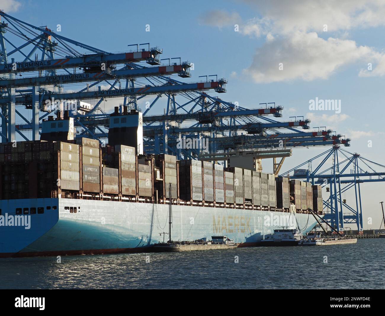 La ligne Maersk 'Munich' peut transporter environ 24,000 conteneurs et est actuellement le 2nd plus grand navire à conteneurs au monde. Port de Rotterdam, N Banque D'Images