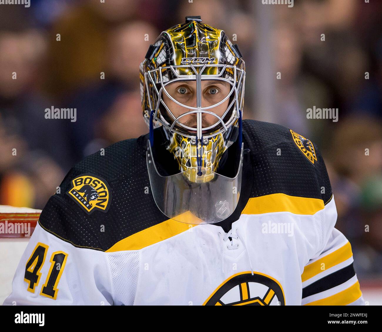 October 20, 2018: Bruins goaltender Jaroslav Halak (41) in game action during the NHL game between the Boston Bruins and the Vancouver Canucks at Rogers Arena in Vancouver, Canada. Dom Gagne/CSM(Credit Image: © Dom Gagne/CSM via ZUMA Wire) (Cal Sport Media via AP Images) Banque D'Images