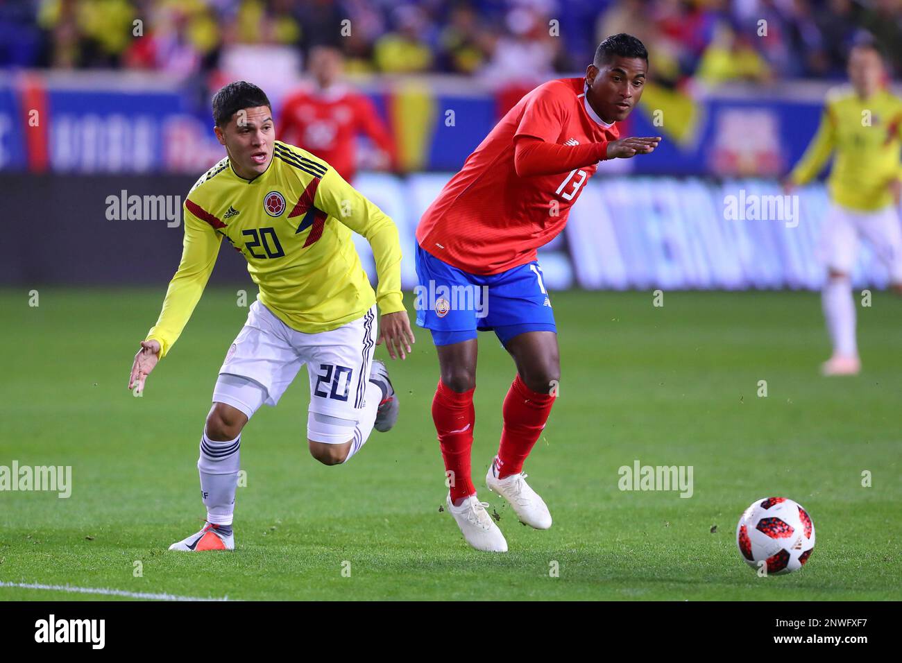 HARRISON, NJ - OCTOBER 16: Colombia midfielder Juan Quintero (20) during the first half of the International Friendly Soccer Game between Colombia and Costa Rica on October 16, 2018 at Red Bull Arena in Harrison, NJ. (Photo by Rich Graessle/Icon Sportswire) (Icon Sportswire via AP Images) Banque D'Images
