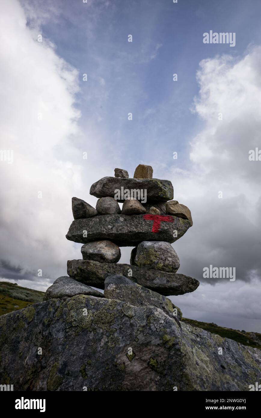 Wegweiser auf der Hardangervidda Banque D'Images