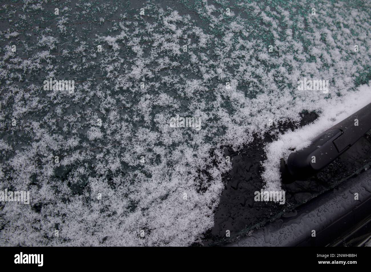 Gros plan de l'arrière, de la vitre de voiture après la neige, la grésil et la tempête de verglas en Nouvelle-Angleterre. La photo montre une partie de l'essuie-glace arrière et de la voiture grise Banque D'Images Gros plan de l'arrière, de la vitre de voiture après la neige, la grésil et la tempête de verglas en Nouvelle-Angleterre. La photo montre une partie de l'essuie-glace arrière et de la voiture grise Banque D'Images