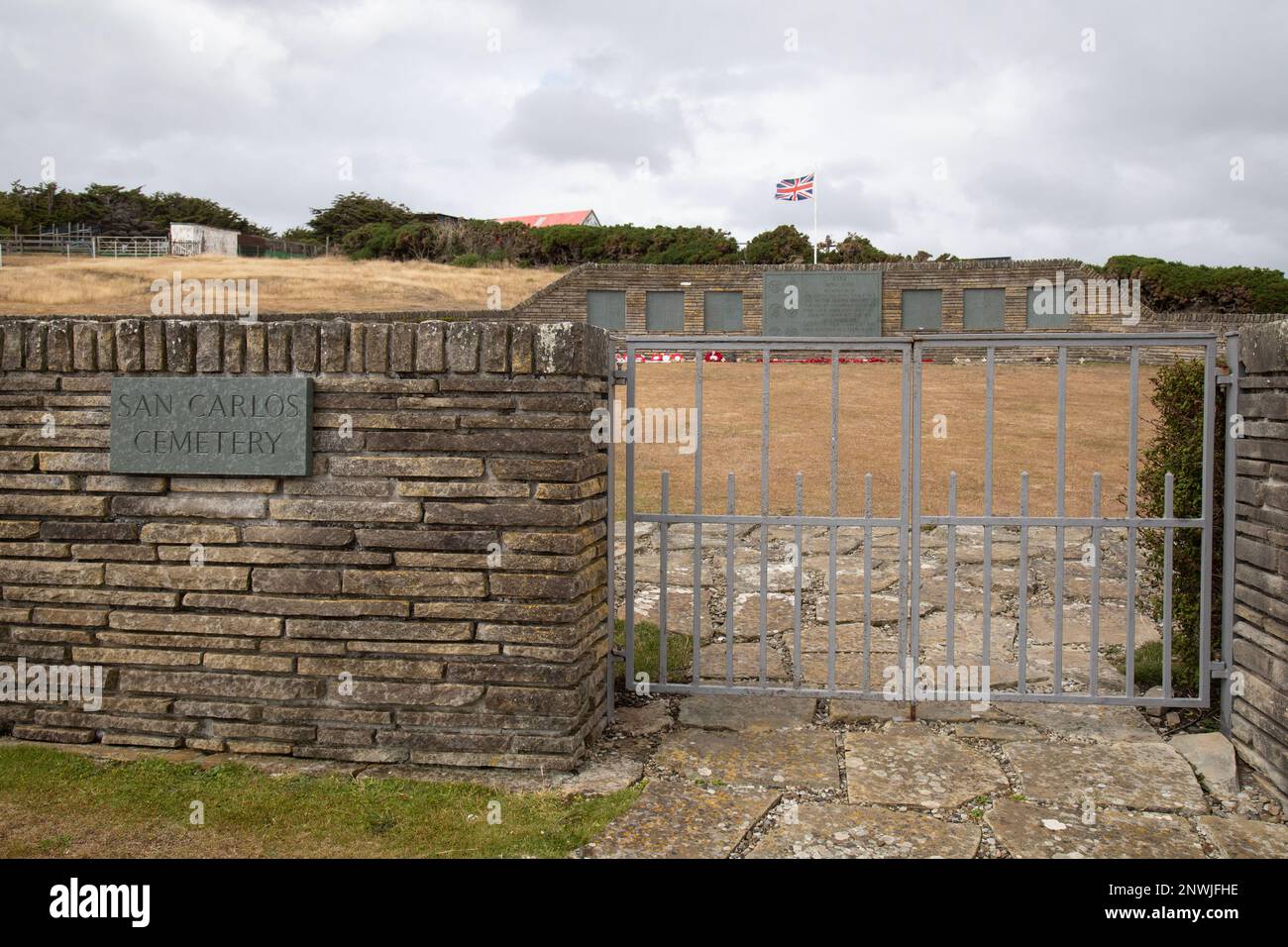 Le cimetière de l'armée britannique à San Carlos, dans les îles Falkland. Banque D'Images