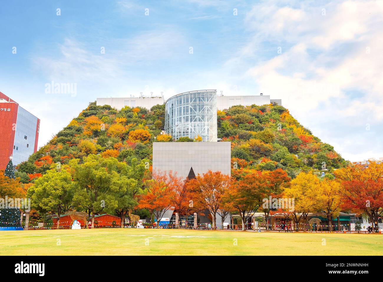 Fukuoka, Japon - novembre 21 2022 : ACROS Fukuoka est un immeuble de bureaux traditionnel avec une immense terrasse d'un parc. Le jardin atteint 60 mètres au-dessus du g Banque D'Images