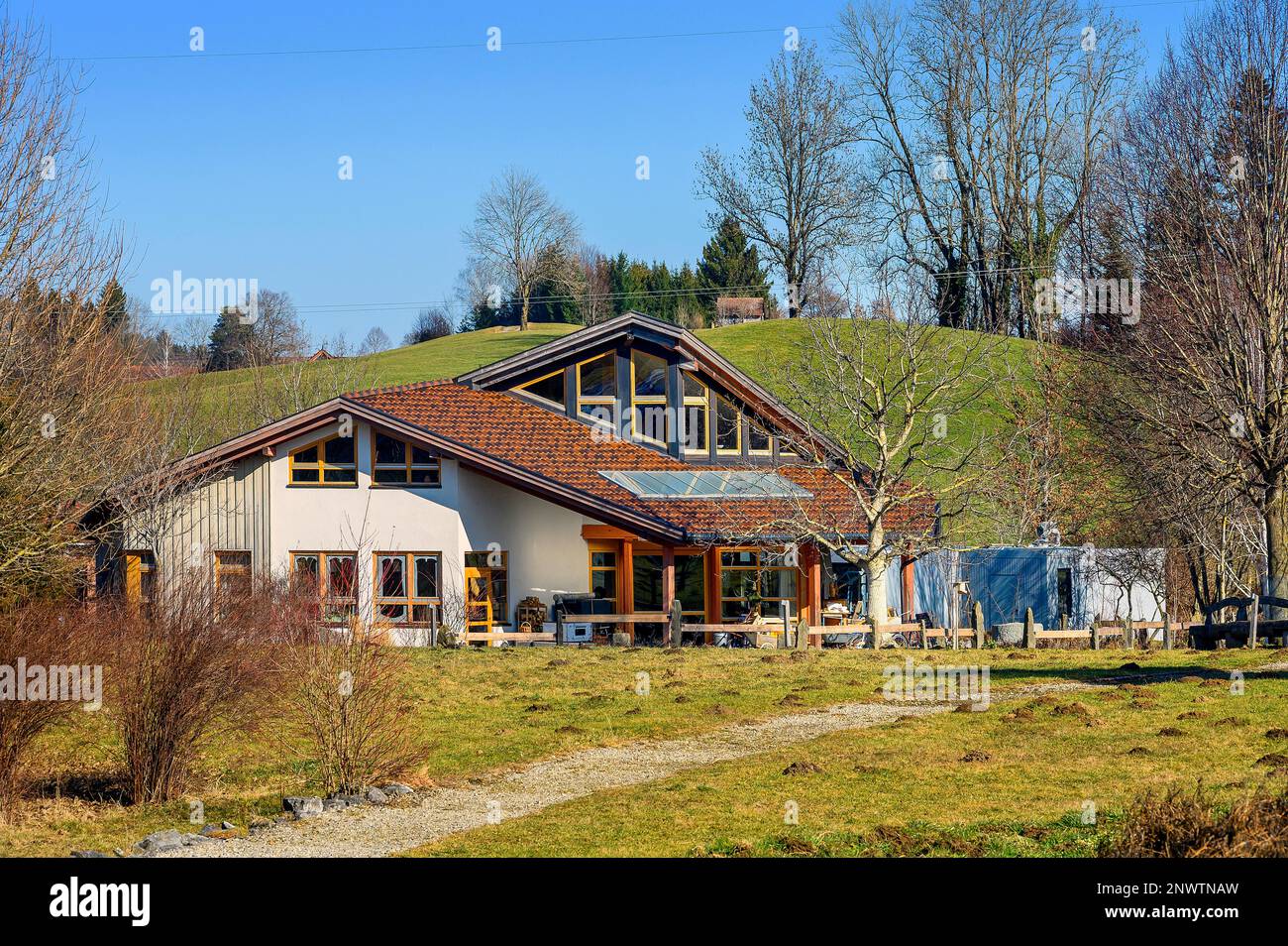 Une zone de l'école libre Albris, Steiner School à partir de 1974, Albris près de Kempten, Allgaeu, Bavière, Allemagne Banque D'Images