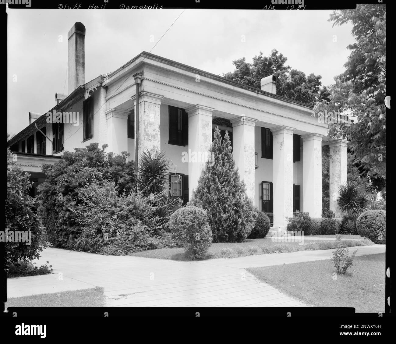 Bluff Hall, Demopolis, comté de Marengo, Alabama. Carnegie Etude de l'architecture du Sud. États-Unis, Alabama, comté de Marengo, Demopolis, Columns, Maisons. Banque D'Images