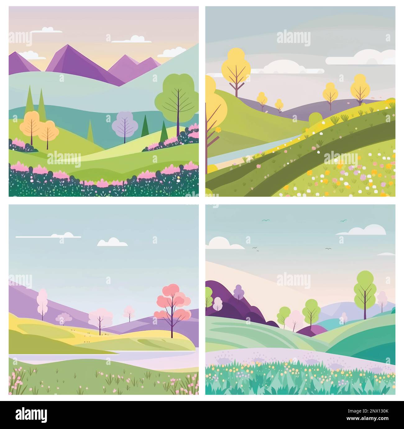 Illustration paisible d'un paysage naturel avec des arbres verts, des collines ondoyantes et un ciel bleu clair - parfait pour tout projet nécessitant un cadre extérieur serein Illustration de Vecteur