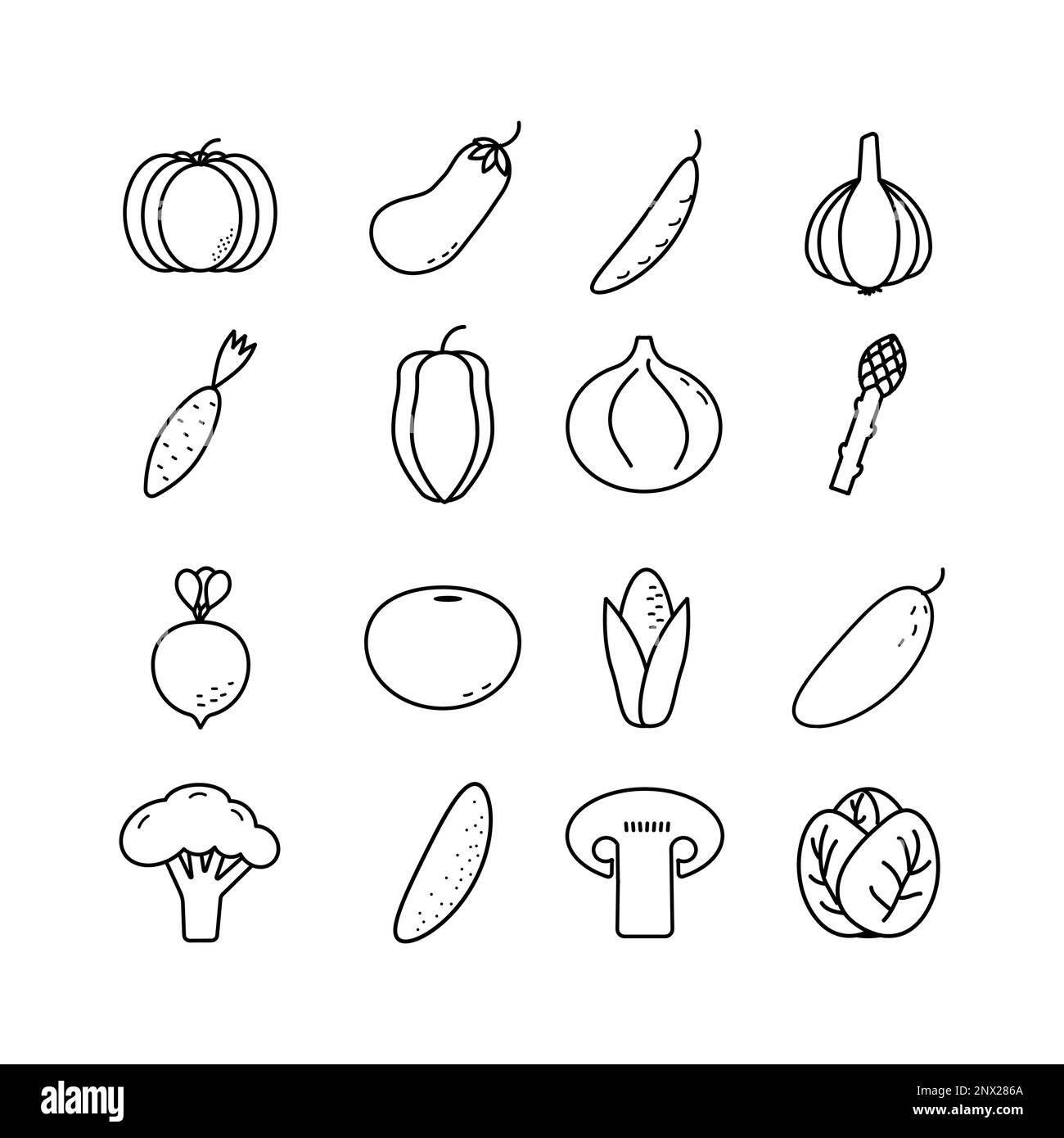 Végétarien, légume, veggies - ensemble minimal d'icônes de web en ligne fine. Collection d'icônes de contour. Illustration vectorielle Illustration de Vecteur