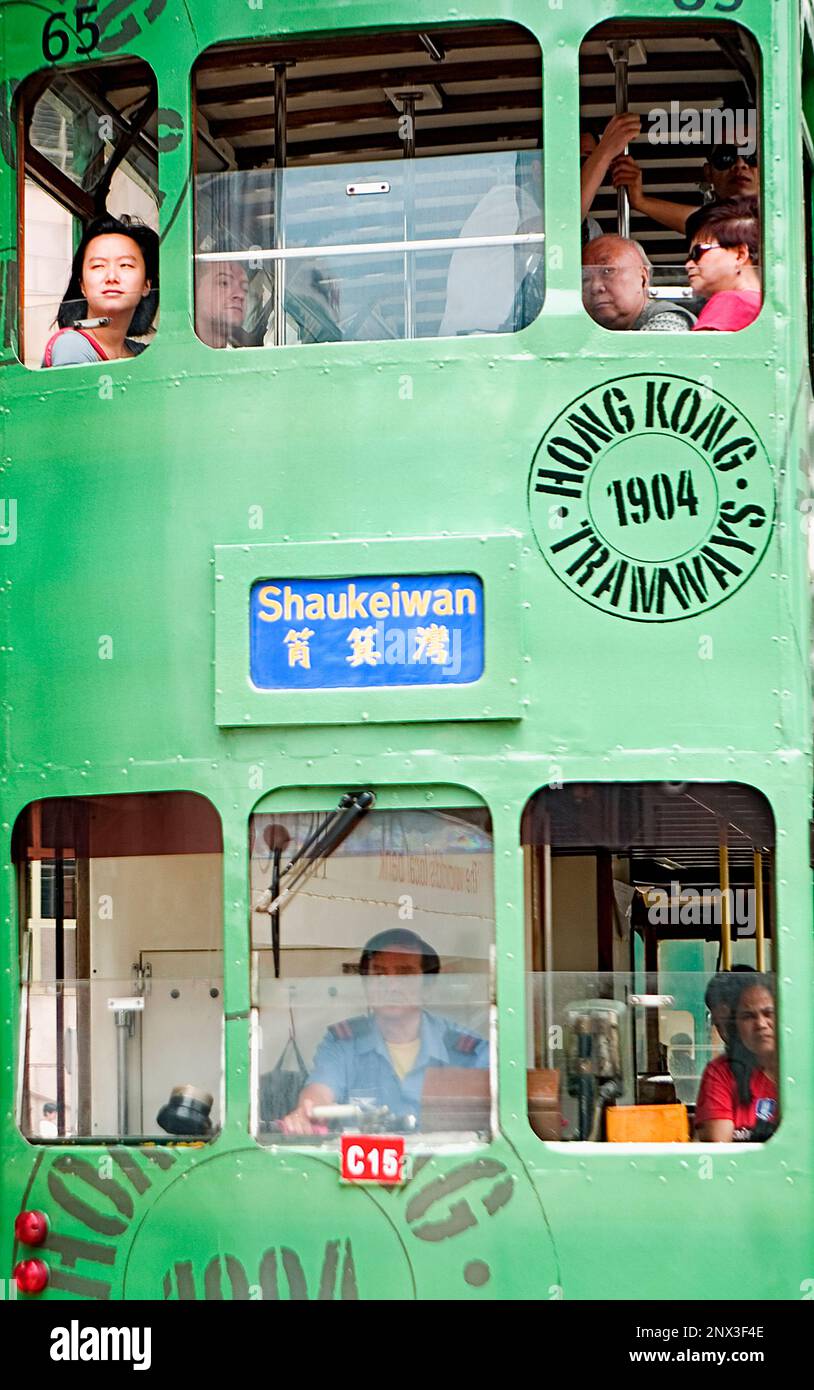 En tramway Des Voeux Road, Hong Kong, Chine Banque D'Images