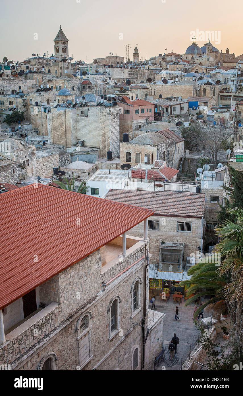Vue aérienne de la vieille ville, Jérusalem, Israël. Banque D'Images
