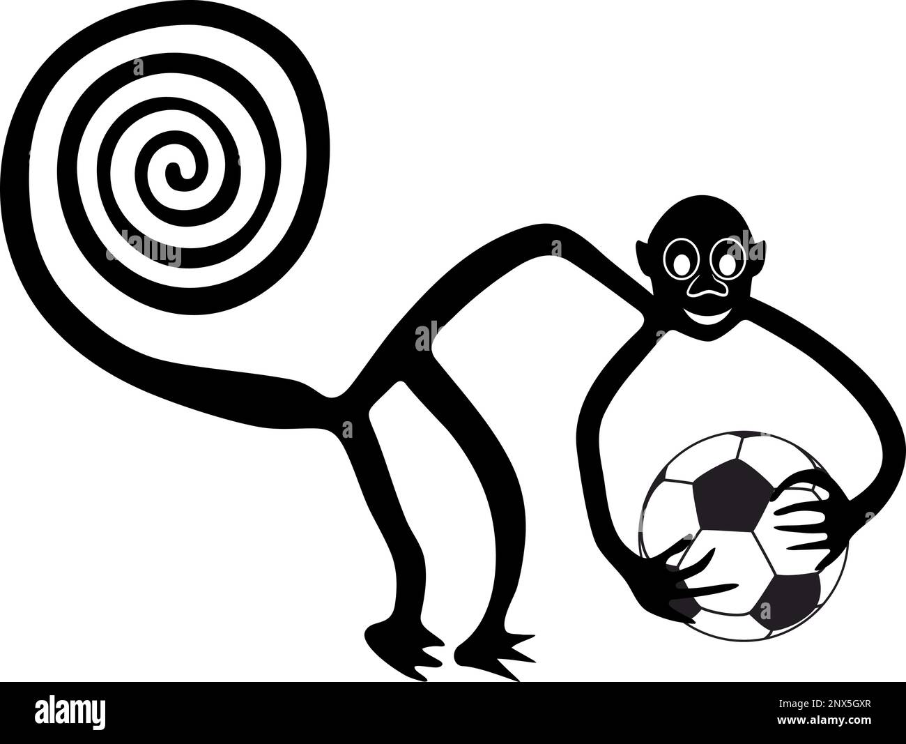 Singe avec le ballon de football en mains - paraphrase du célèbre geoglyphe du singe de Nazca Illustration de Vecteur