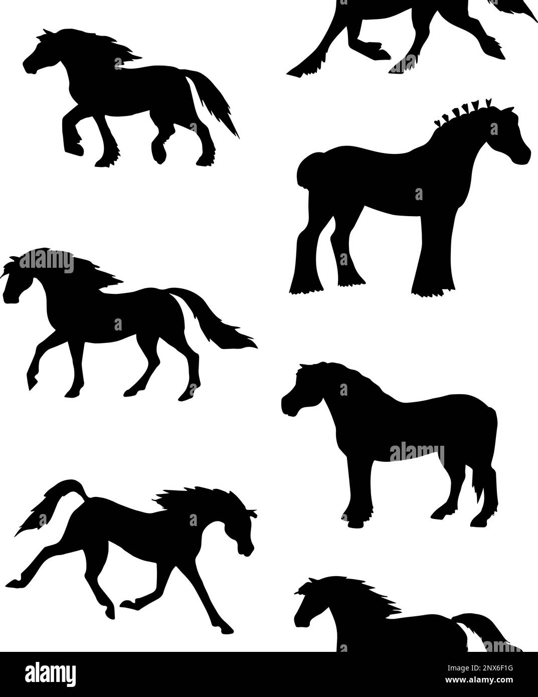 Motif vectoriel sans couture d'un dessin de doodle dessiné à la main le cheval reproduit une silhouette isolée sur fond blanc Illustration de Vecteur