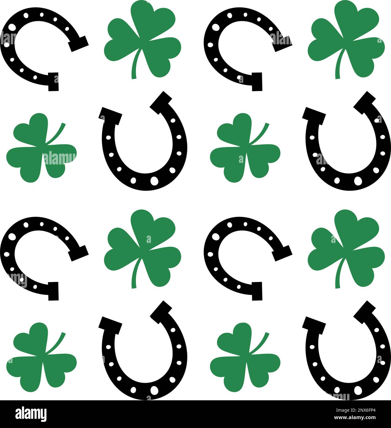 Motif vectoriel sans couture de la chaussure plate de cheval et de la trèfle shamrock isolé sur fond blanc Illustration de Vecteur