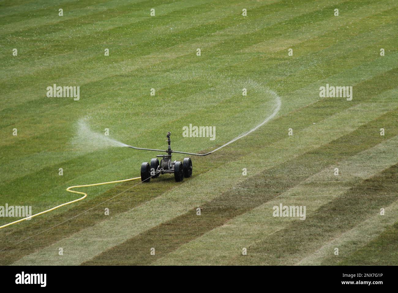 Un arroseur de gazon nouvellement posé. Banque D'Images