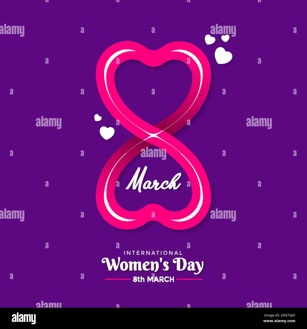 Happy International Women’s Day concept avec deux arts en forme de coeur formant le numéro 8 sur fond violet massage - Happy Women’s Day. Illustration de Vecteur