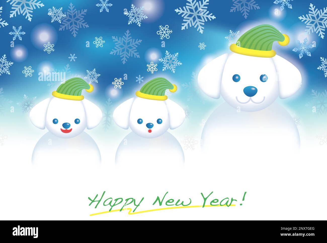 Modèle de carte de Noël et du nouvel an avec Une famille de bonhommes 