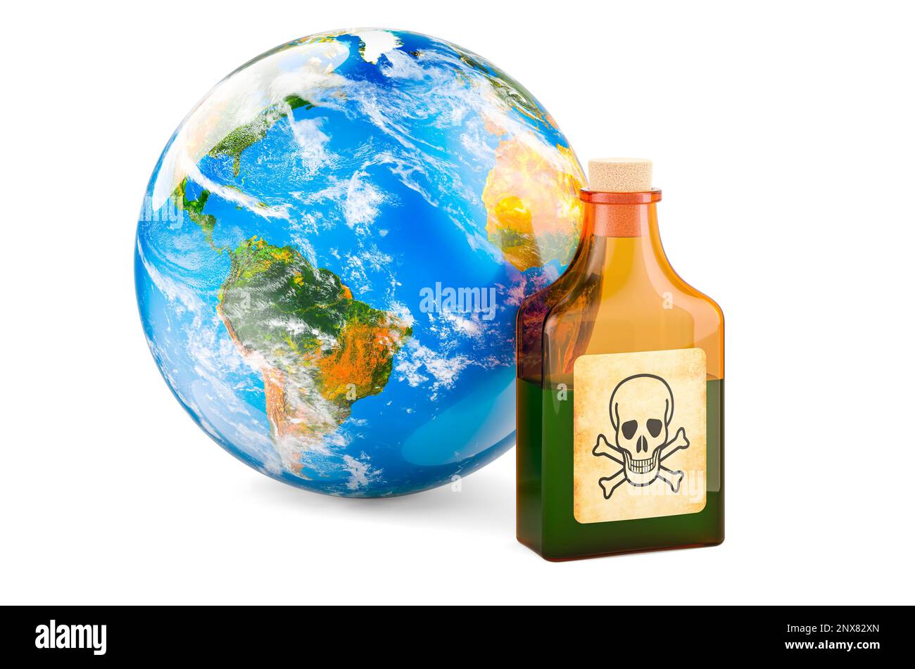 Bouteille de poison avec Earth Globe, 3D rendu isolé sur fond blanc Banque D'Images