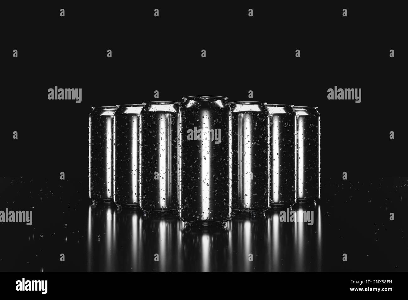 3D rendu des boîtes de conserve en étain de lot dans une lumière basse Banque D'Images