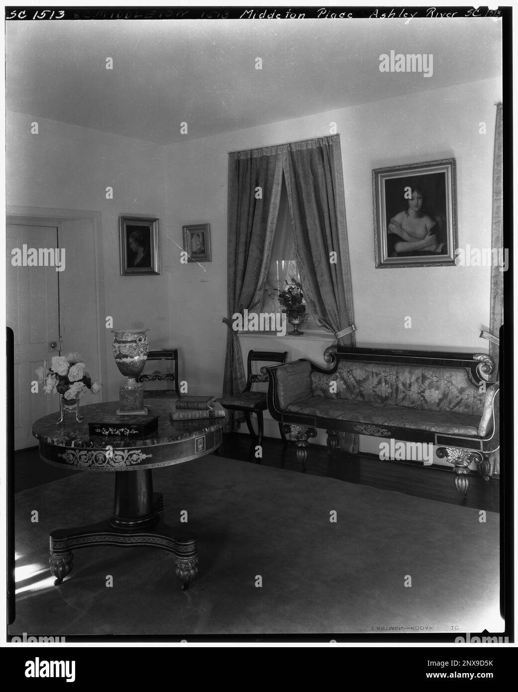 Middleton place, Ashley River vic., comté de Dorchester, Caroline du Sud. Carnegie Etude de l'architecture du Sud. États-Unis Caroline du Sud Dorchester County Ashley River vic, ameublement, mobilier, intérieurs, chambres et espaces. Banque D'Images