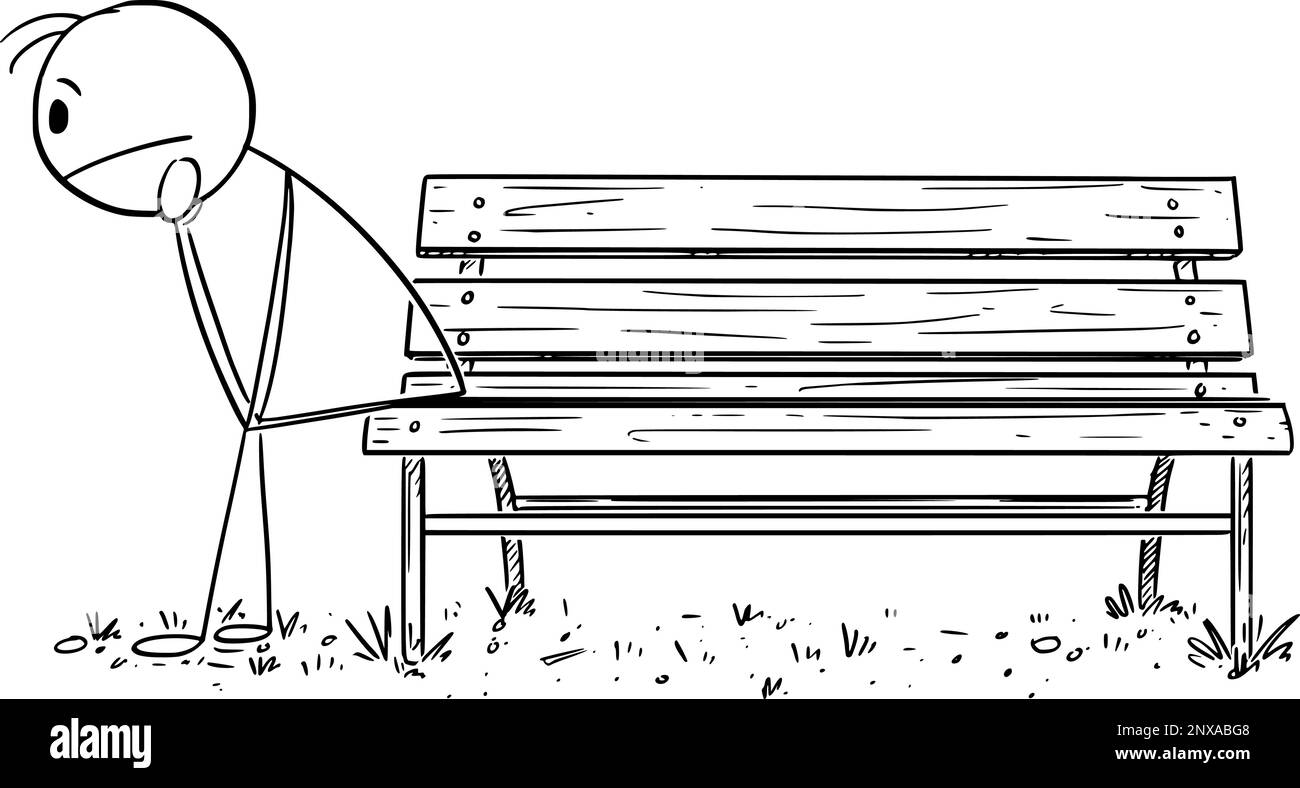 Dépressif Lonely personne ou Homme , Vector Cartoon Stick Figure Illustration Illustration de Vecteur