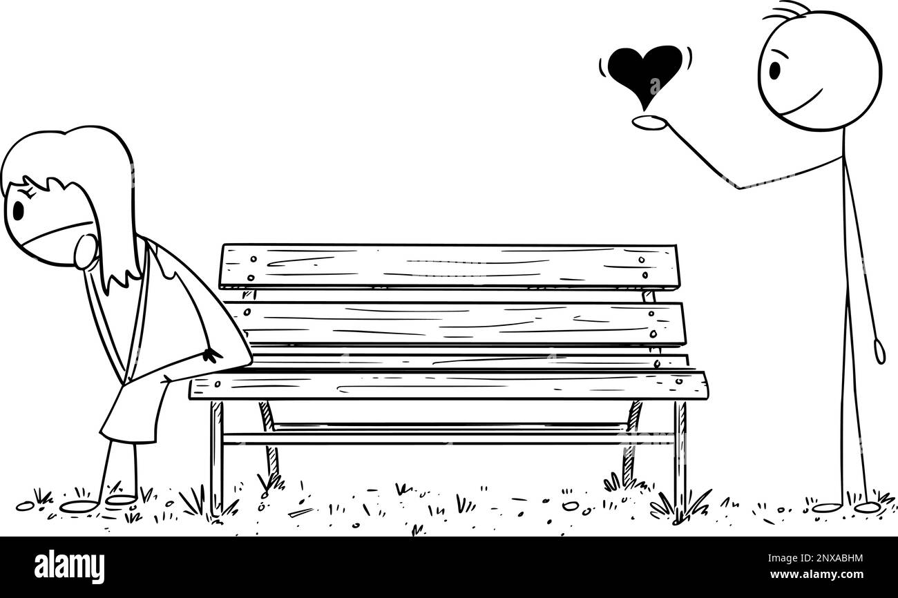 Femme dépressive Lonely, l'homme donne son amour , Vector Cartoon Stick Figure Illustration Illustration de Vecteur