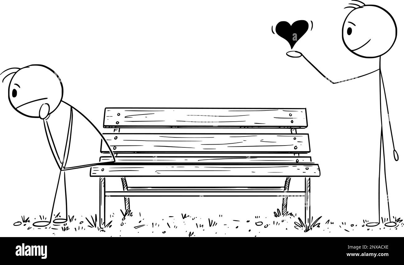 Dépressif Lonely Man, ami lui donne l'amour , Vector Cartoon Stick Figure Illustration Illustration de Vecteur