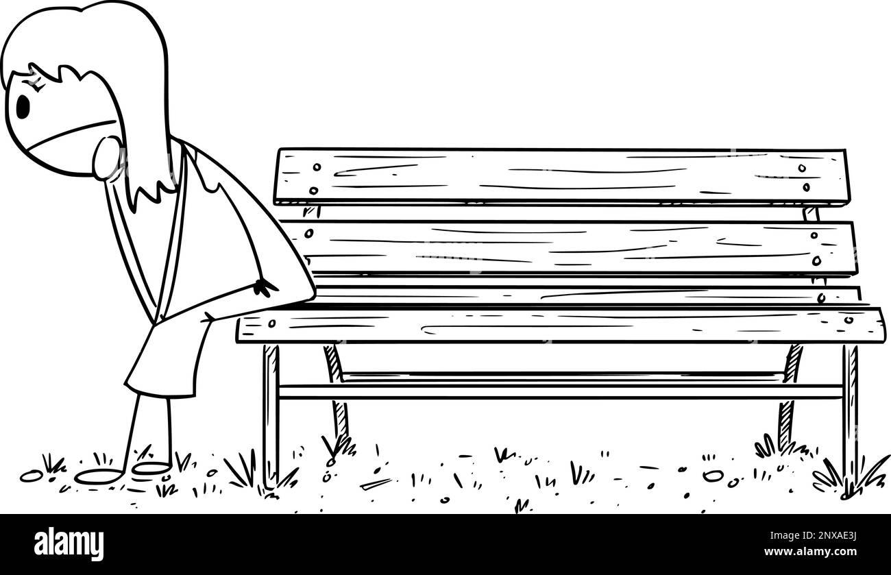 Femme dépressive Lonely , Illustration de la figure de bâton de dessin animé Vector Illustration de Vecteur