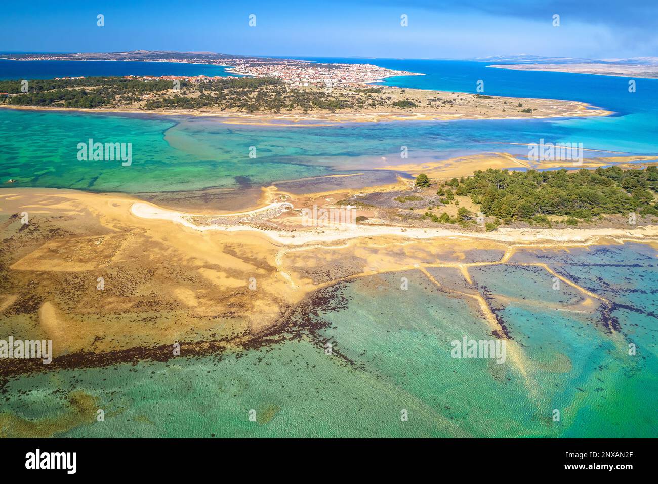 Vue panoramique aérienne de l'archipel de Vir, région de Dalmatie, Croatie Banque D'Images