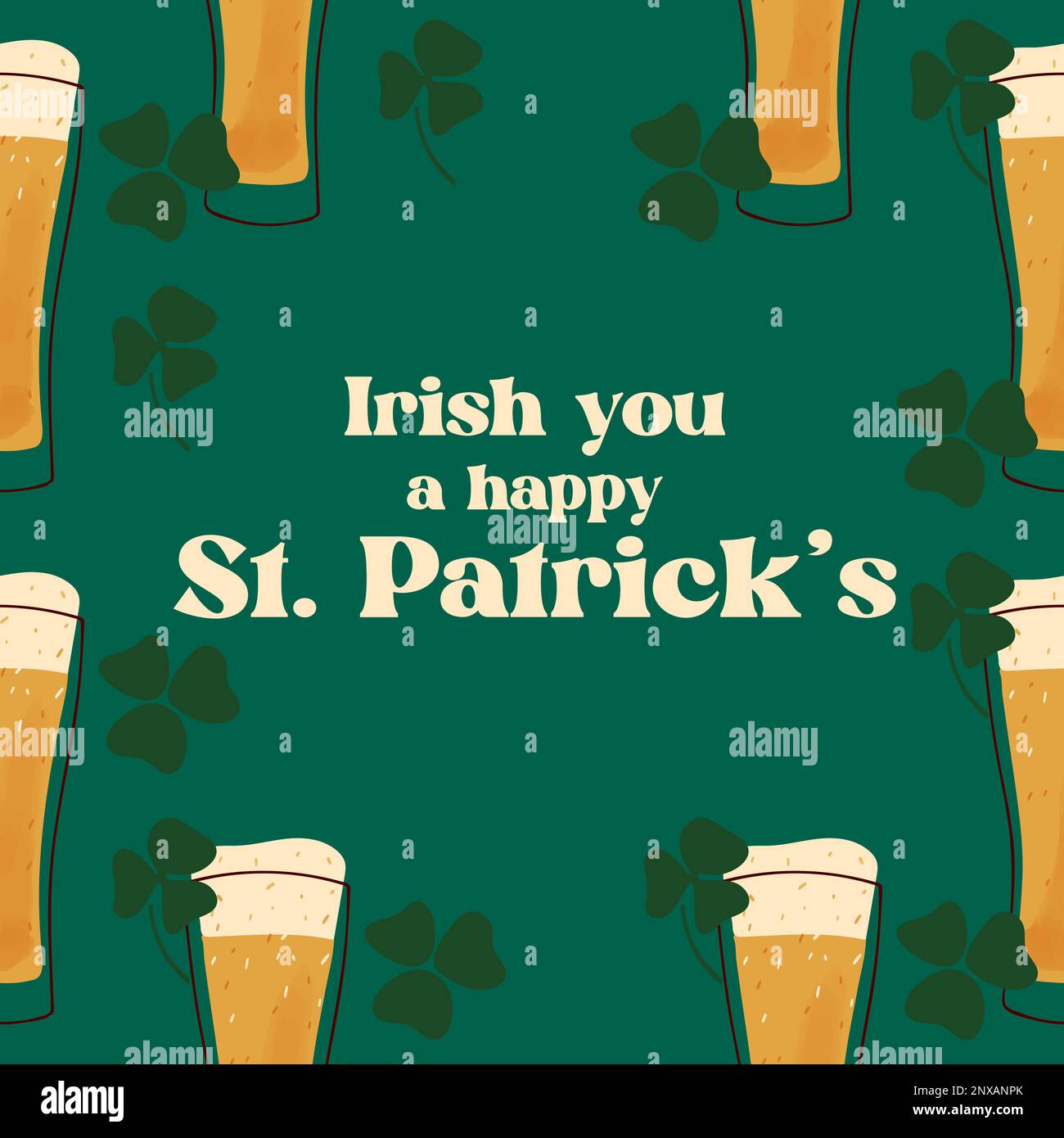 Carte de fête de la Saint-Patrick avec illustration stylisée de tasses de bière sur fond vert Illustration de Vecteur