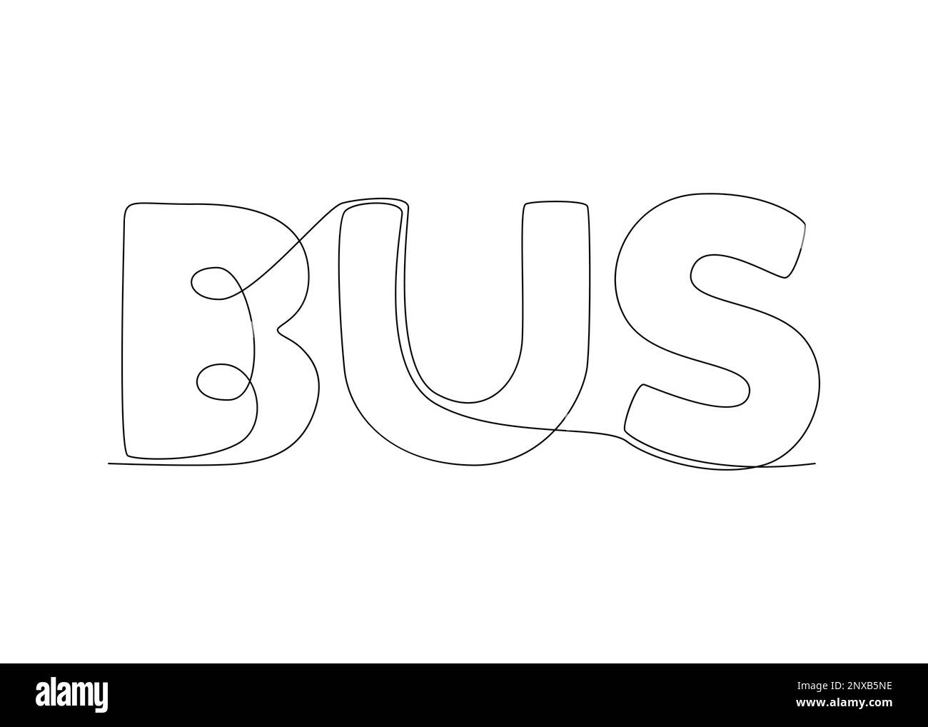 Une ligne continue de mot de bus. Concept de vecteur d'illustration à trait fin. Dessin de contour idées créatives. Illustration de Vecteur