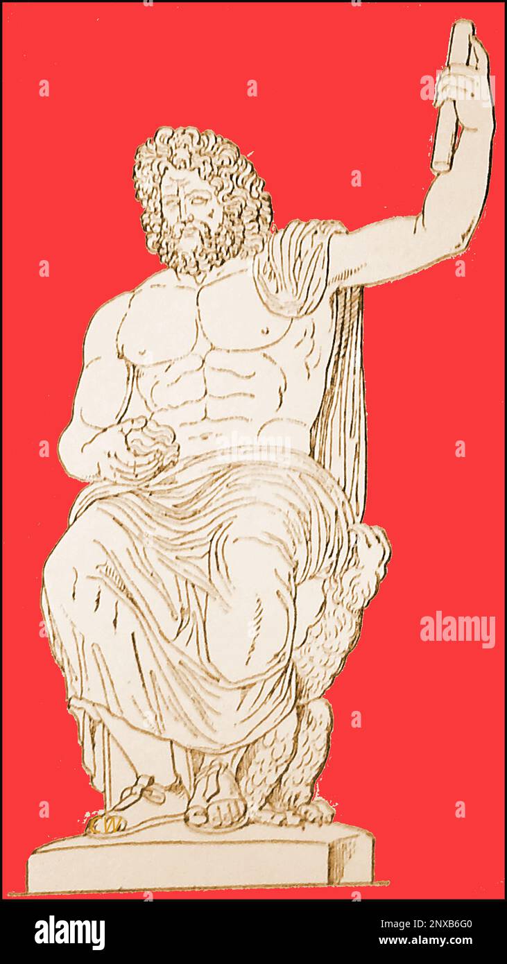 MYTHOLOGIE - Jupiter , (Zeus en grec) également connu sous le nom de Jove, dans la religion romaine et la mythologie, il a été considéré comme le roi des dieux et le Dieu du ciel et de la foudre (son arme est un coup de foudre ou un coup de foudre). Il est associé à l'aigle comme son animal sacré. Lorsqu'il est trouvé sur des pièces de monnaie romaines et grecques, il est aussi symboliquement représenté par un aigle tenant un coup de tonnerre dans ses griffes. D'autres symboles associés à Jupiter sont un chêne et un éclair. -- MITOLOGIA - Giove, noto anche Come Giove. Re degli Dei --- ΜΥΘΟΛΟΓΙΑ - Δίας , επίσης γνωστή ως Jove. Βασιλιάς των Θεών Banque D'Images