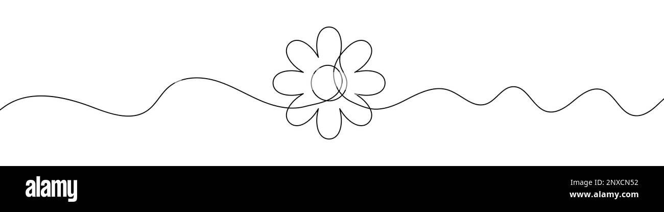 Dessin de ligne continu de fleur. Icône de fleur d'une ligne. Arrière-plan de mise en plan à une ligne. Illustration vectorielle. Icône de fleur noire Illustration de Vecteur