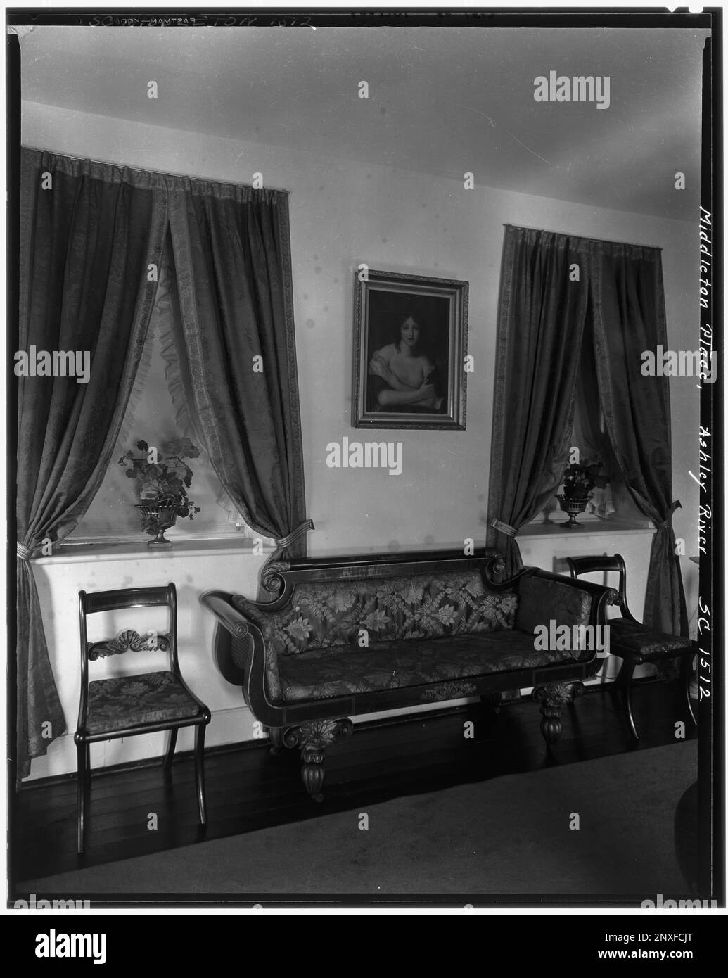 Middleton place, Ashley River vic., comté de Dorchester, Caroline du Sud. Carnegie Etude de l'architecture du Sud. États-Unis Caroline du Sud Dorchester County Ashley River vic, mobilier, ameublement, intérieurs, chambres et espaces, Canapés. Banque D'Images