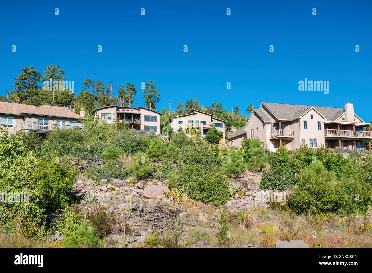 Maisons dans un quartier résidentiel à Los Alamos, Nouveau-Mexique, Etats-Unis Banque D'Images