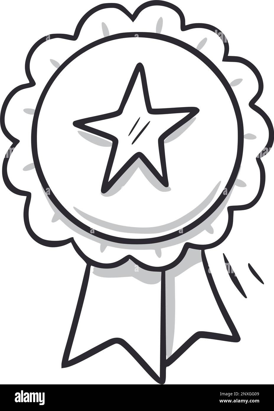 Une star de la médaille de l'icône en forme de doodle. Icône de style d'esquisse de médaille de ruban de qualité dessinée à la main. Trophée gagnant, badge de qualité Doodle dessiné concept. Illustration vectorielle. Illustration de Vecteur