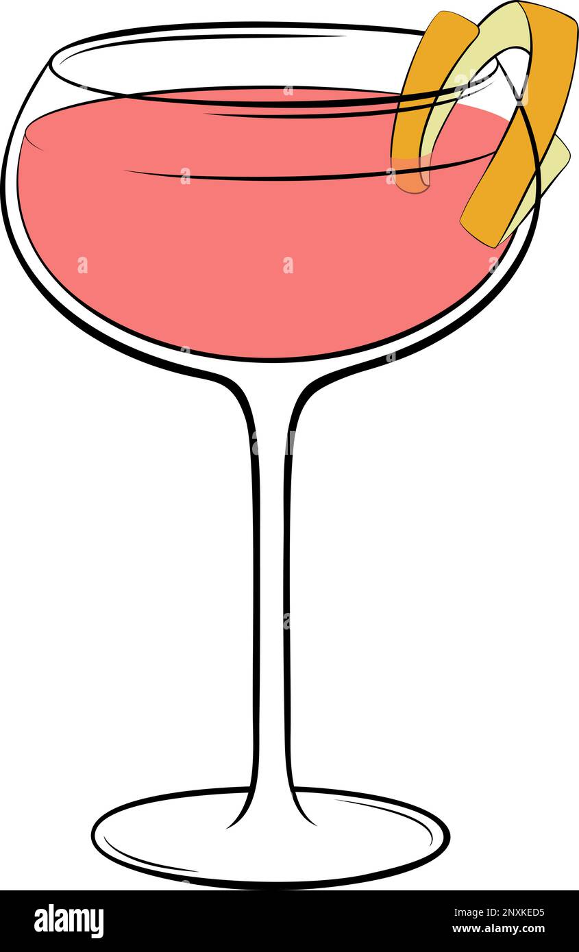 Cocktail cosmopolite avec zeste d'orange sur un verre. Illustration vectorielle classique pour boissons alcoolisées Illustration de Vecteur