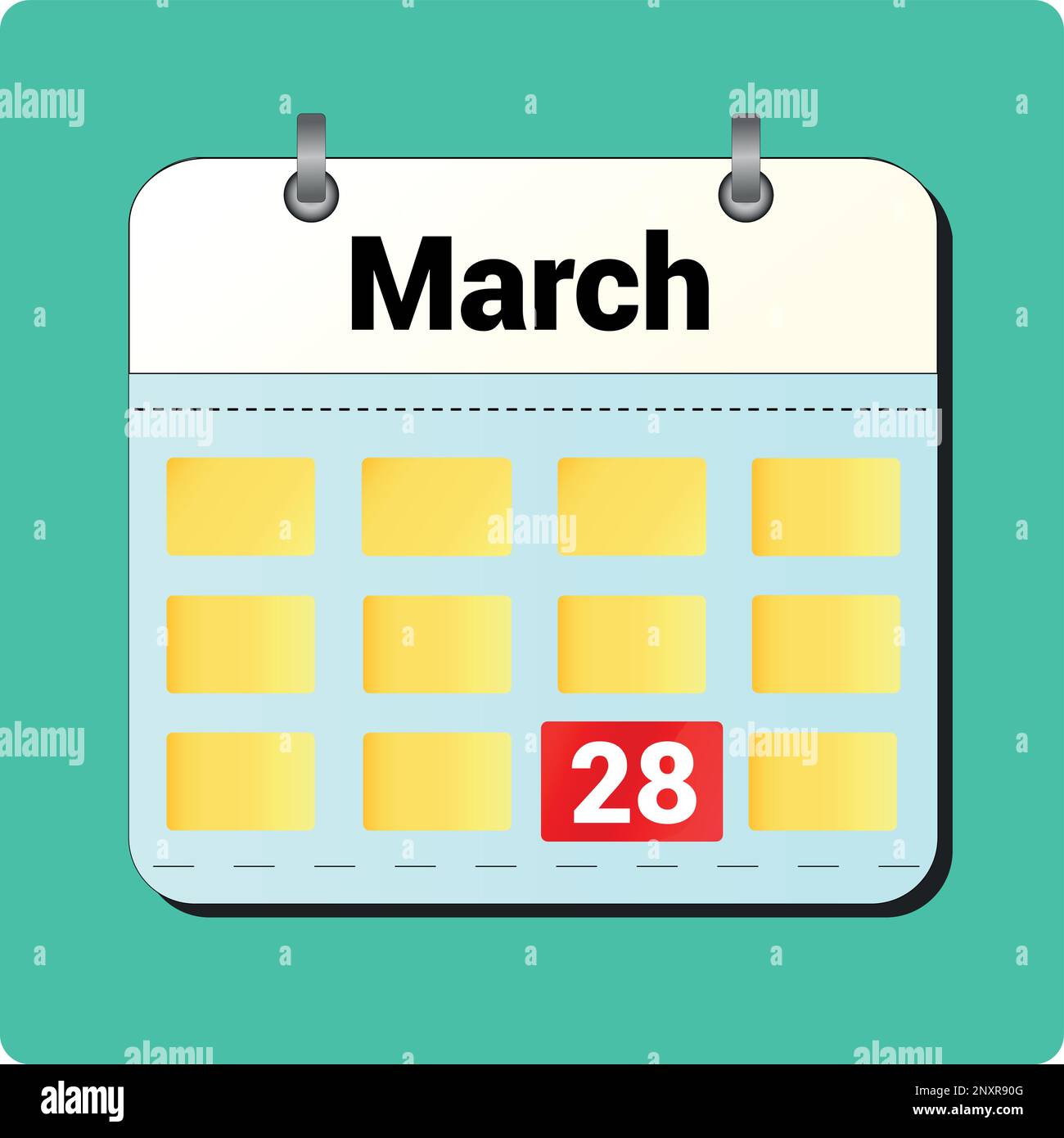 Dessin vectoriel de calendrier, date 28 mars sur la page Illustration de Vecteur